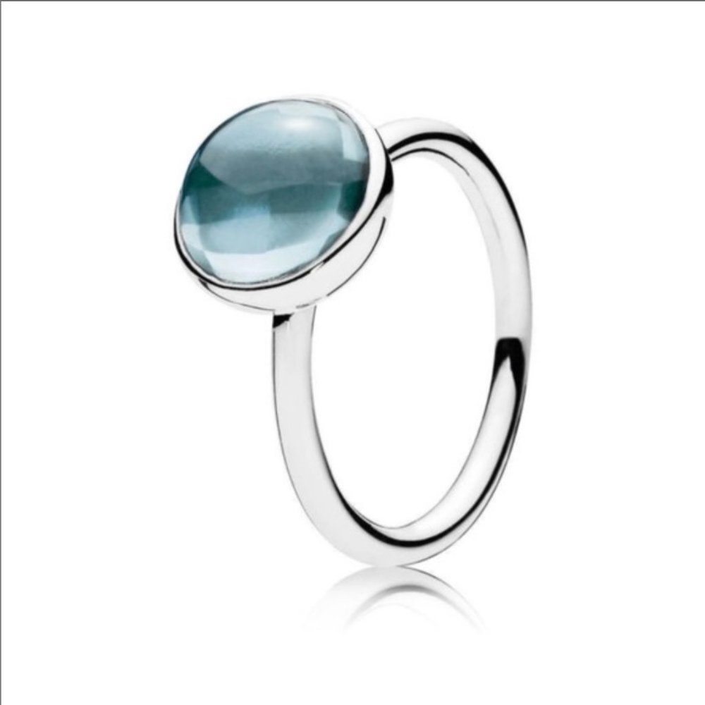 Pandora Droplets Rings  Blue  Aquamarine Color  Size 7.5